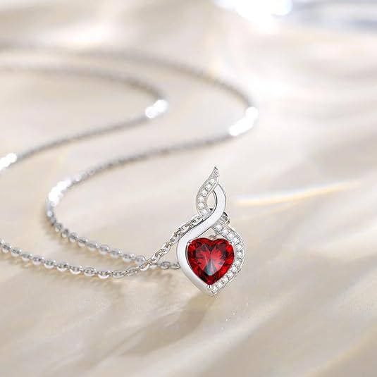 Heart-Shaped Red Gemstone Pendant Necklace image 2