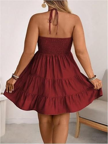 Red Halter Neck Tiered Dress imagen 5