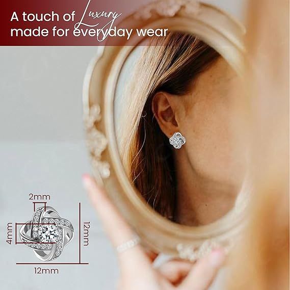 Silver-Tone Stud Earrings With Clear Stones image 4