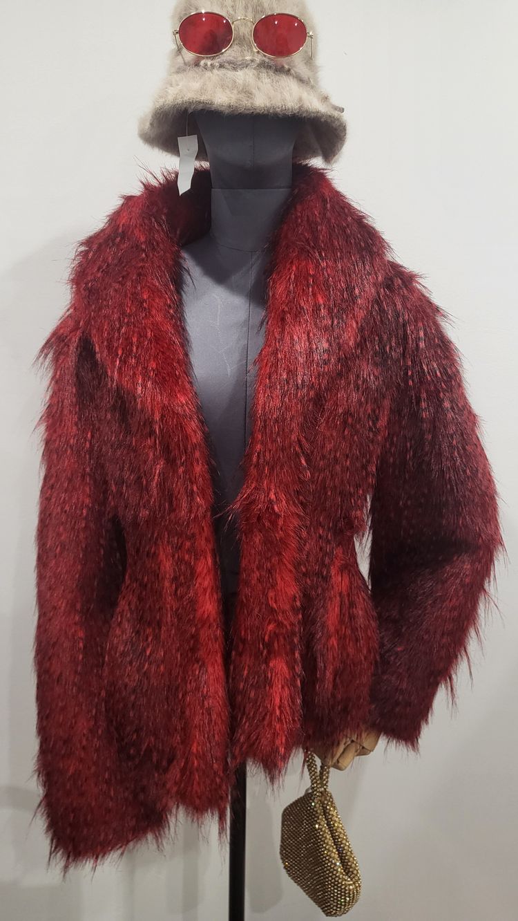 Red Faux Fur Jacket imagen 3