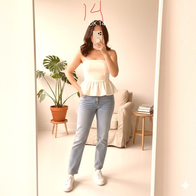 White Strapless Peplum Topfrench connection