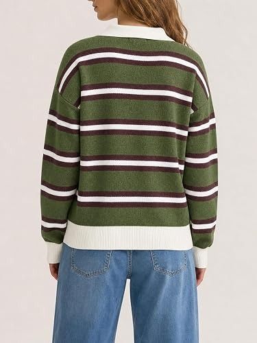 Immagine di Green Striped Rugby Sweater With White Collar 4