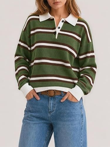 Immagine di Green Striped Rugby Sweater With White Collar 3