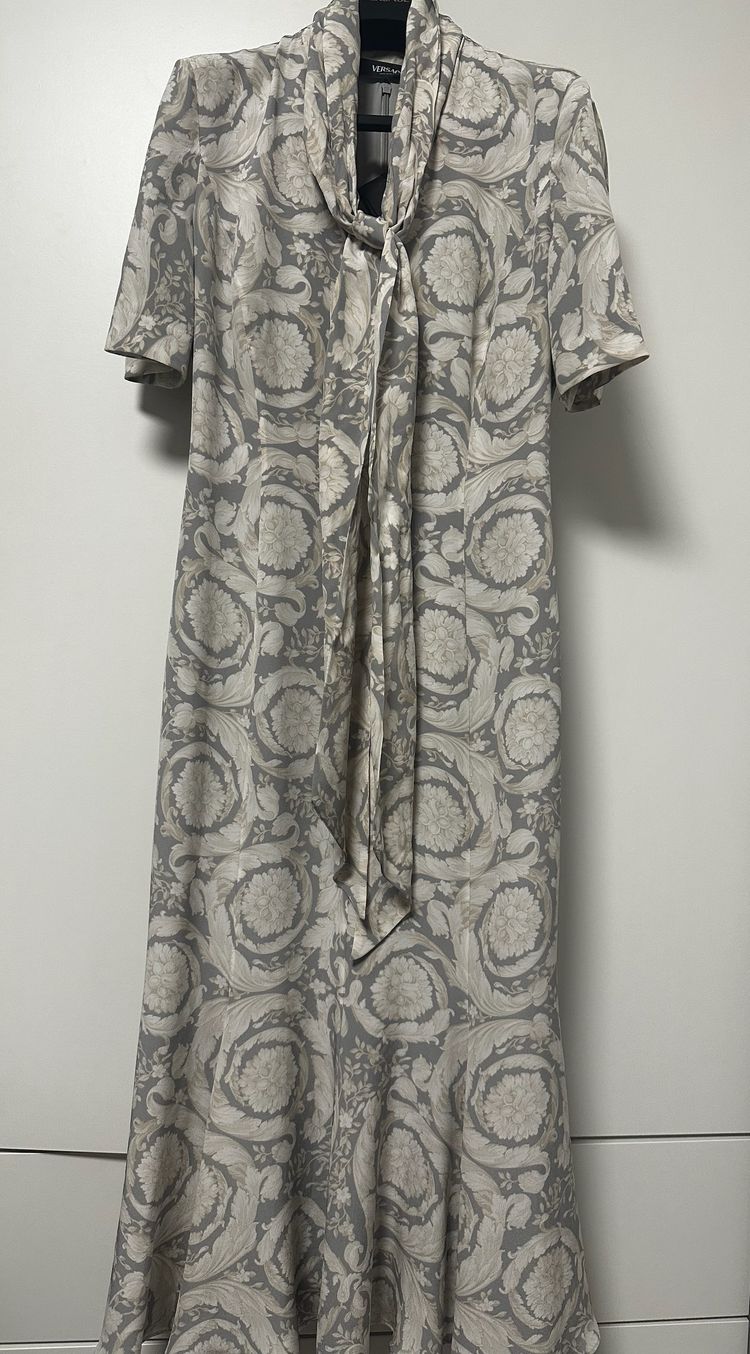 Versace Baroque Dress With Tie Neck