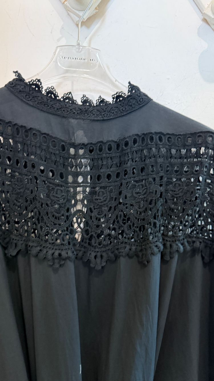 Black Long Sleeve Dress With Lace Details And Belt image 5