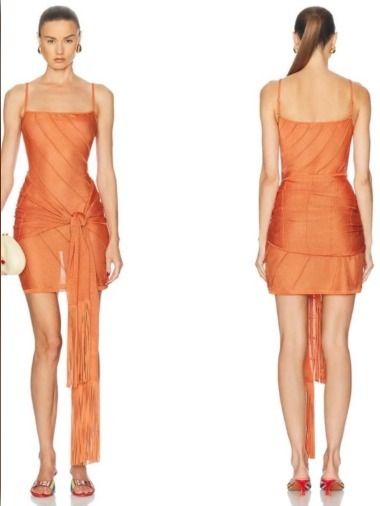 Other Orange Sleeveless Mini Dress With Fringe Detail product image