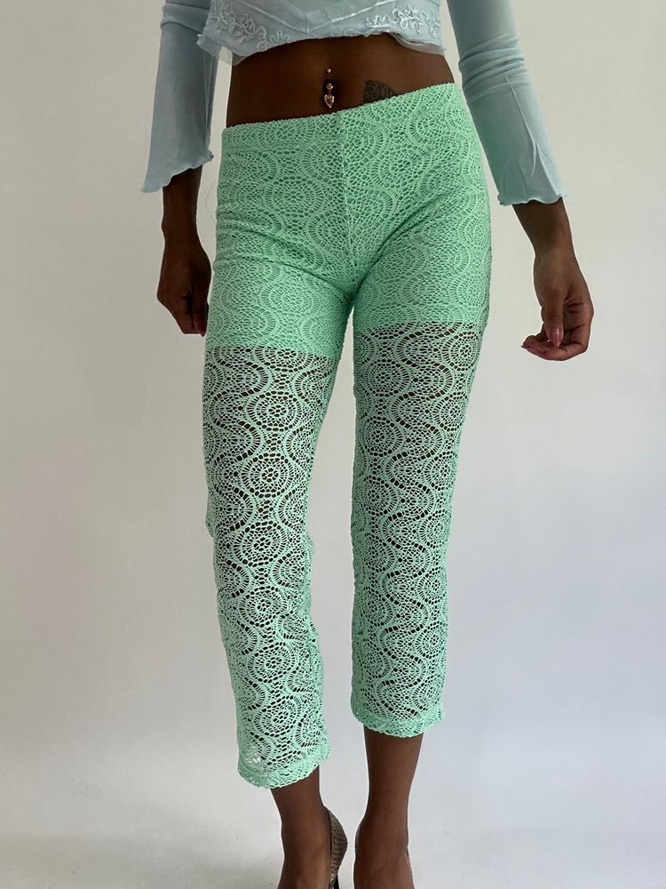 💚colourmaxxing drop | extra small aqua blue crochet lace capris image 1