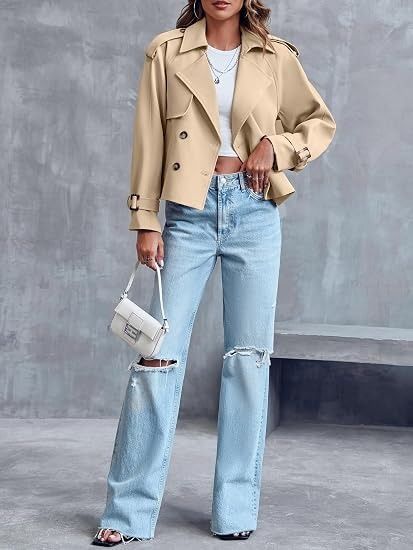 Immagine di Beige Cropped Trench Coat Jacket 3