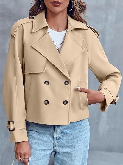 Immagine di Beige Cropped Trench Coat Jacket 2