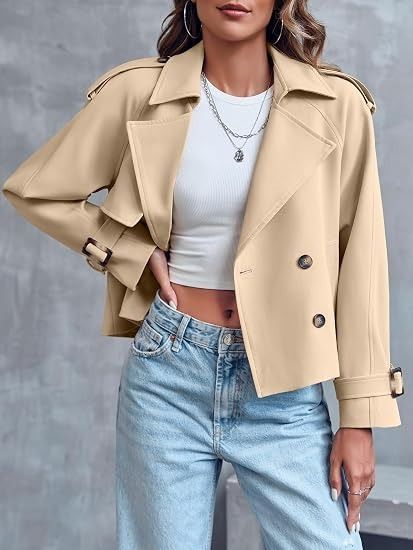 Immagine di Beige Cropped Trench Coat Jacket 4