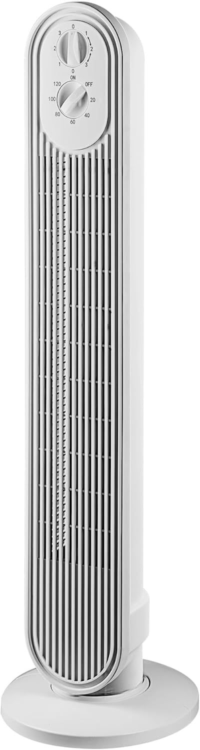 30 Oscillating Slimline Tower Fan | 3-Speed Electric Cooling Fan with 120-Min Mechanical Timer & Wide Airflow