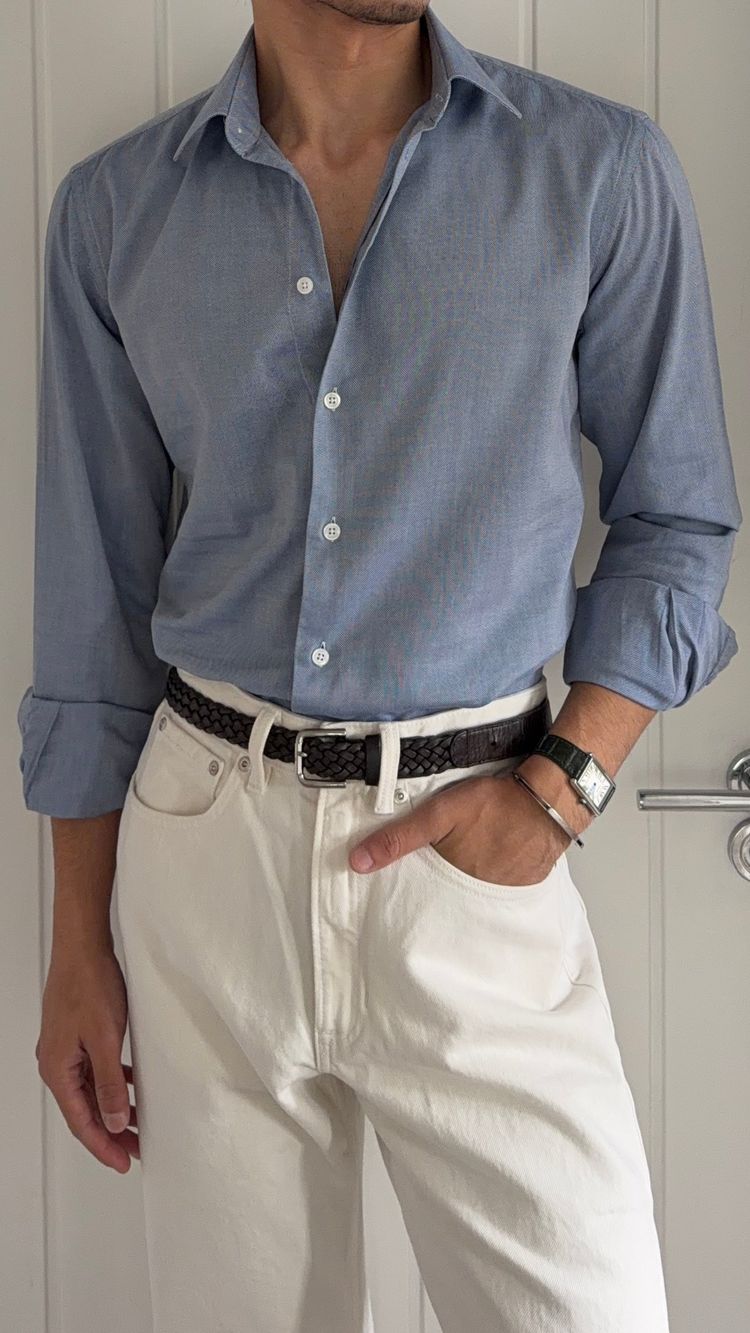 Emporio Armani Blue Cotton Shirt - Size Medium obraz 1