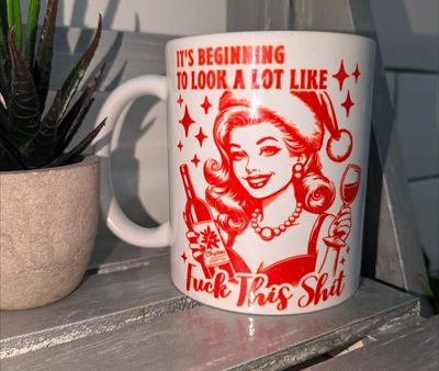 White Ceramic Mug With Red Print Novelty Christmas them Mug