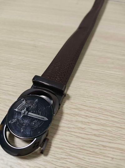 Brown Leather Belt With Sword Emblem Buckle
