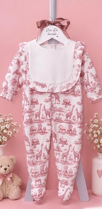 Pink Animal Print Baby Romper With Bib