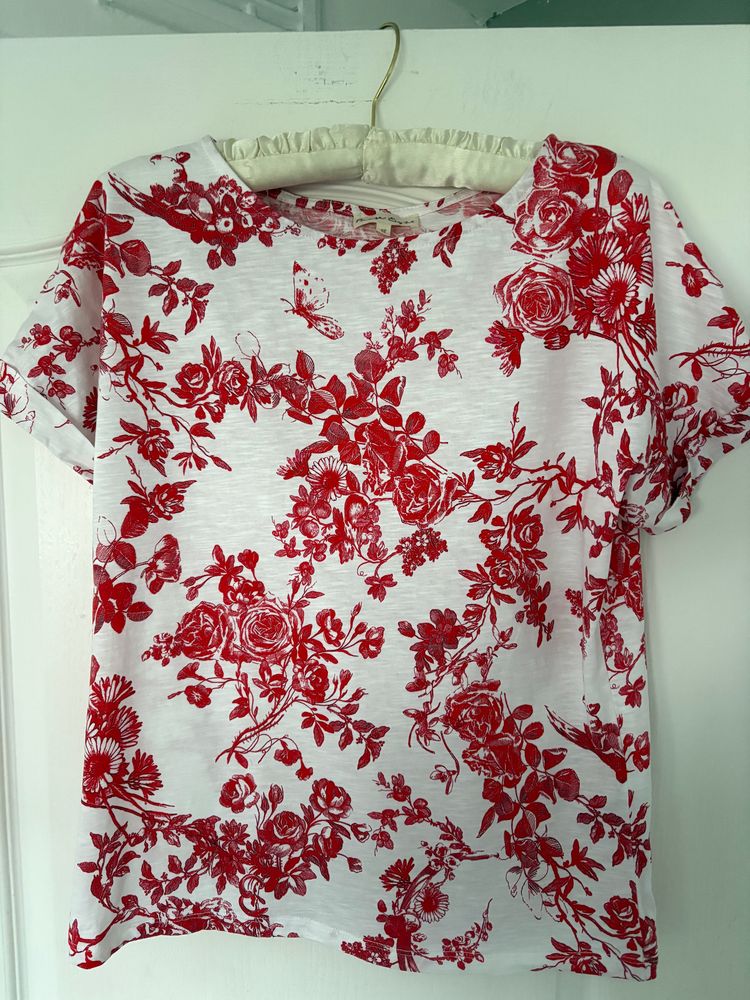 Phase Eight Red Floral Print Cotton Top image 1
