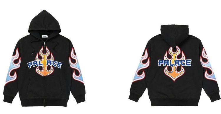 Palace Black Hoodie With Flame Design