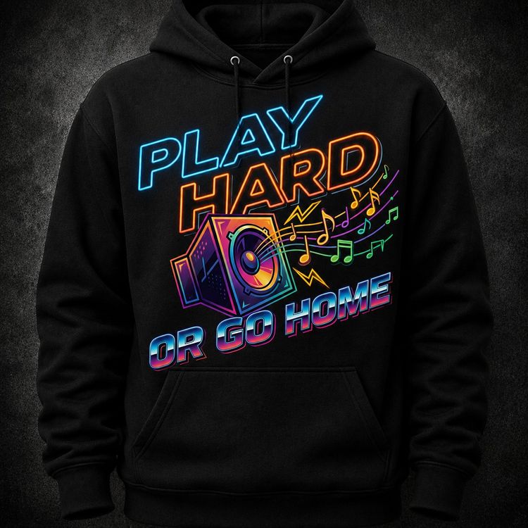 Black Hoodie With Colorful "Play Hard Or Go Home" Graphic