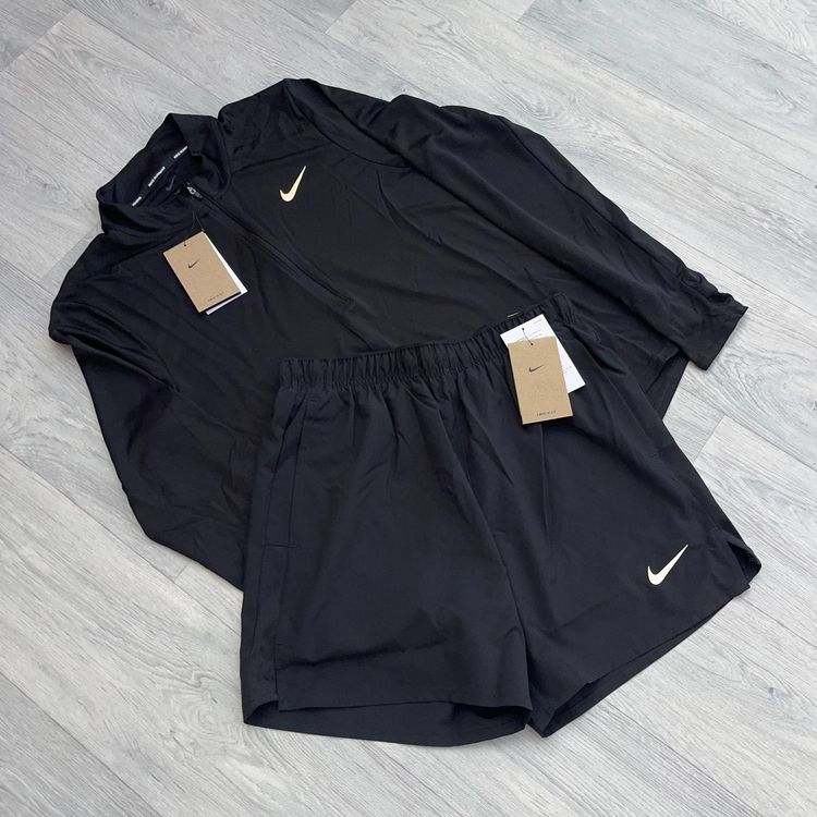 Nike Dri Fit Stride Half Zip Track Top and 5" Challenger Shorts Set Running - Black