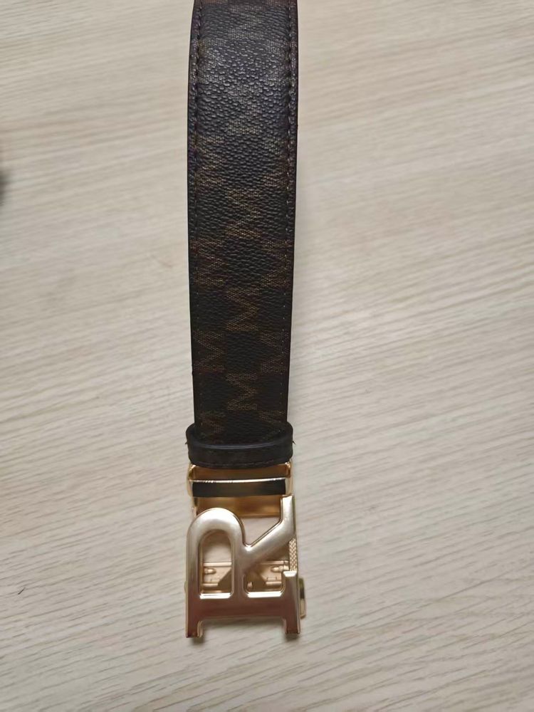 Brown Patterned Belt With Gold Buckle
