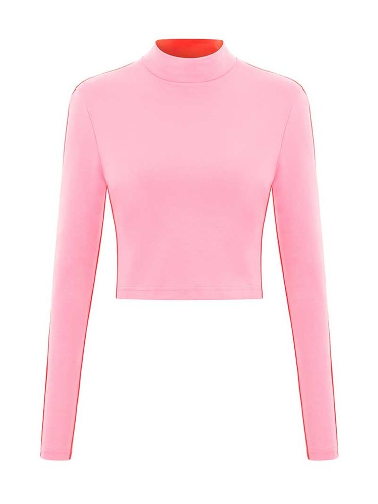 Bougie Crop Turtleneck Top, BCI Cotton, in Pink & Red imagen 4