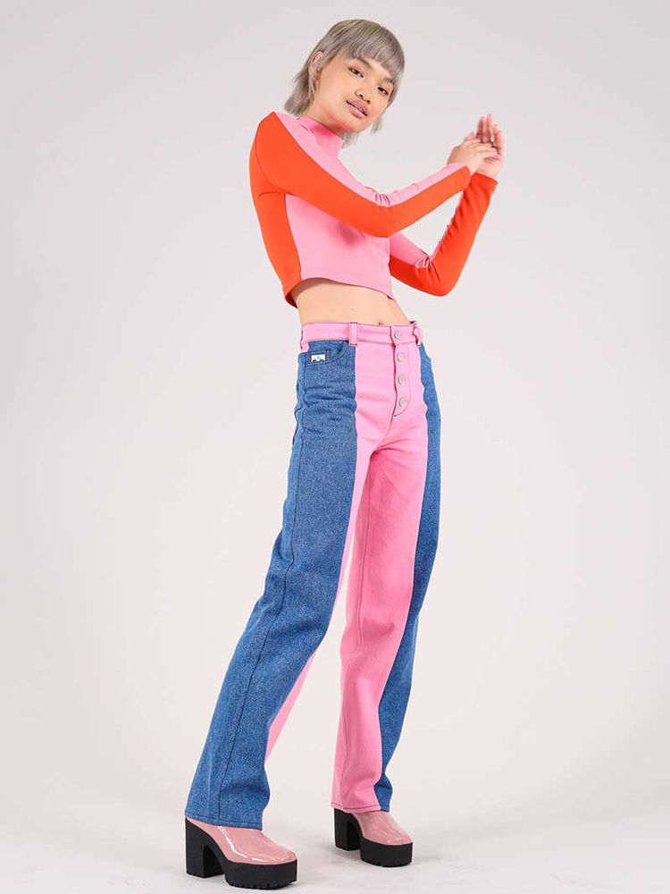 Bougie Crop Turtleneck Top, BCI Cotton, in Pink & Red imagen 6