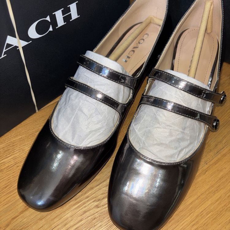Coach Angelina Patent Leather Mary Jane Shoes UK 8 Anthracite Metallic BNIB image 1