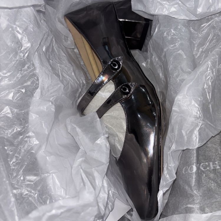 Coach Angelina Patent Leather Mary Jane Shoes UK 8 Anthracite Metallic BNIB image 3