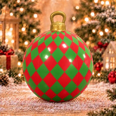 LED Red And Green Checkered Christmas Ornament