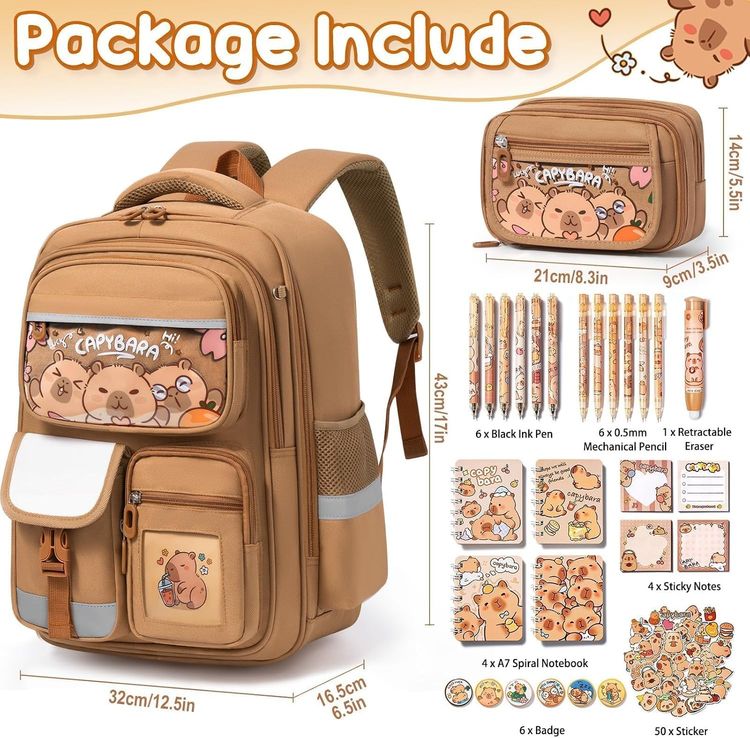 Capybara-Themed Backpack And Stationery Set image 2
