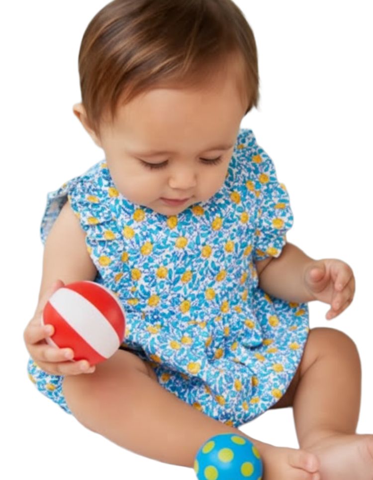 Jojo Maman Baby Lemonade Ditsy Floral Bubble Romper in Blue 2