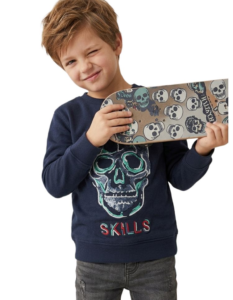 Next Boys Boluce Applique Skull Sweatshirt in Navy image 4