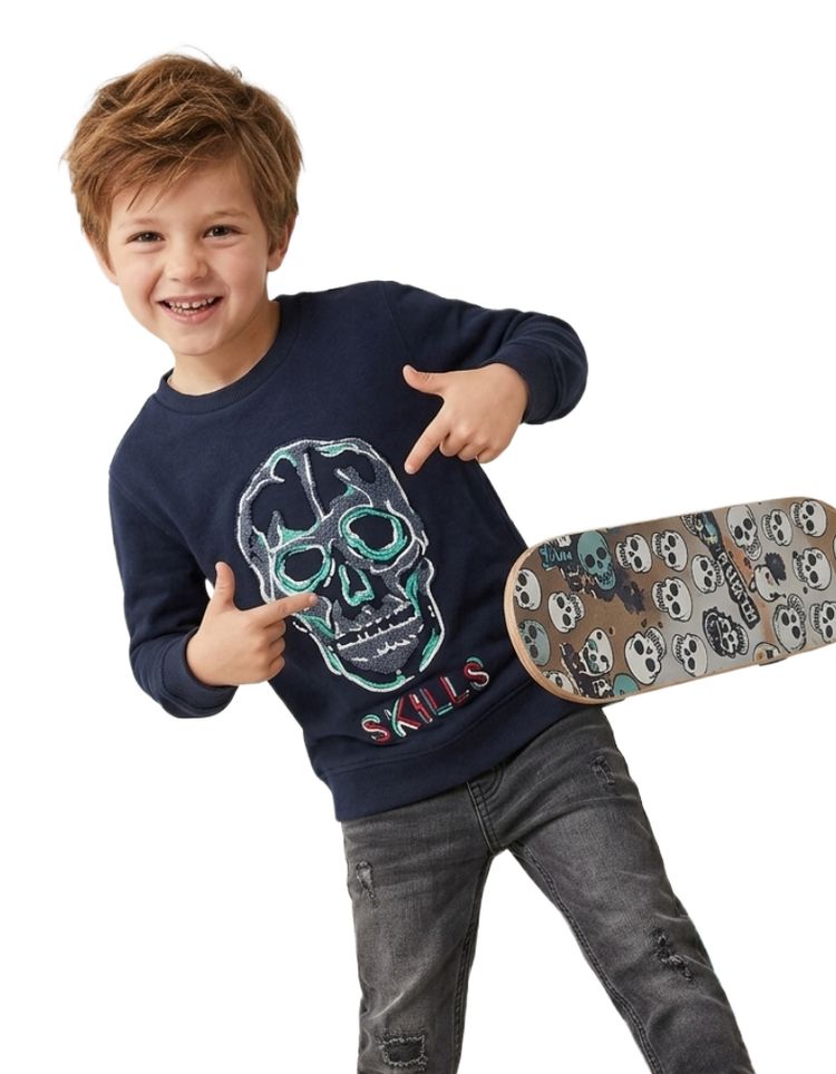 Next Boys Boluce Applique Skull Sweatshirt in Navy image 1