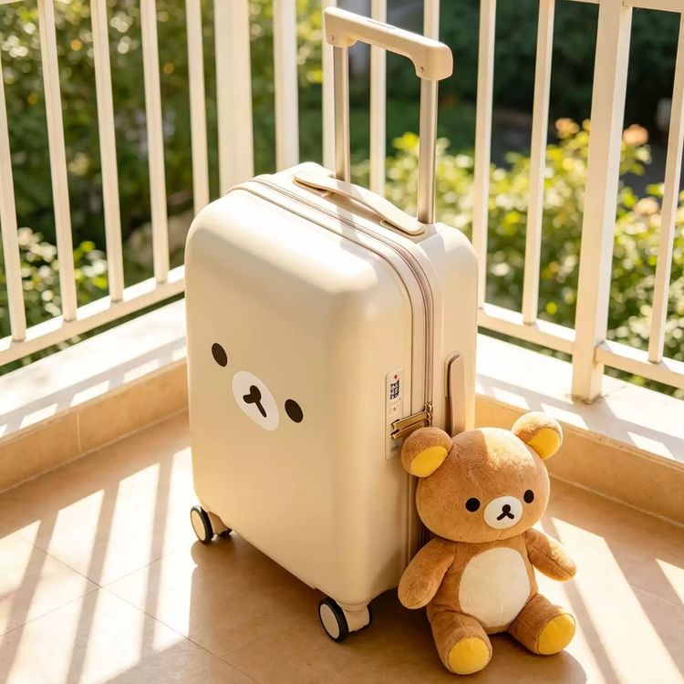 Beige Suitcase With Bear Face Design imagen 3