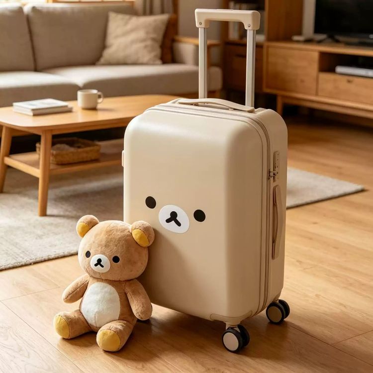 Beige Suitcase With Bear Face Design imagen 1