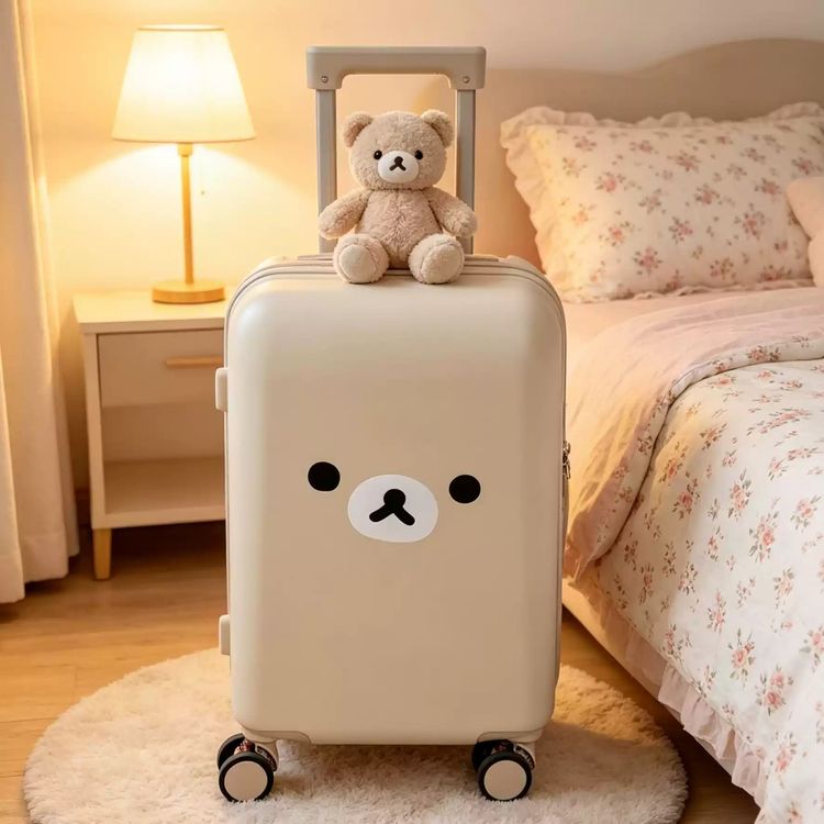 Beige Suitcase With Bear Face Design imagen 2
