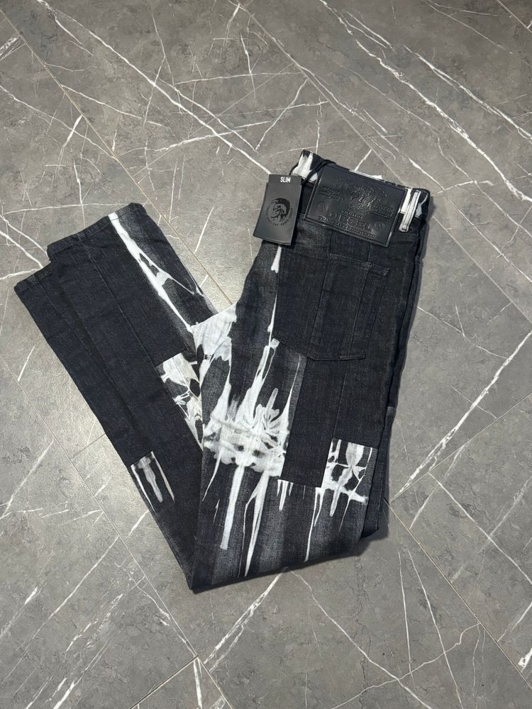 Diesel D-Kras Slim Fit Jeans Bleach Patchwork Black Size W32 L34 obraz 3