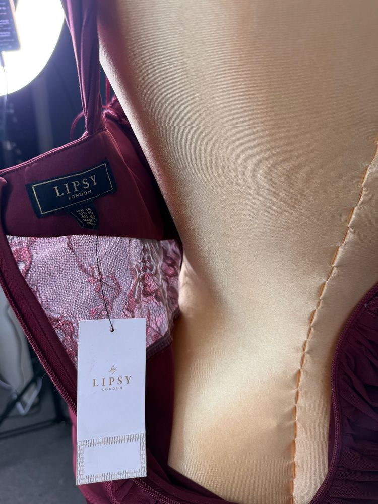 Lipsy London Burgundy Ruched Off-Shoulder Evening Dress image 3