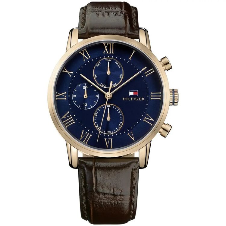 Tommy Hilfiger 1791399 Brown Leather Strap With Blue Dial Watch For Men image 1