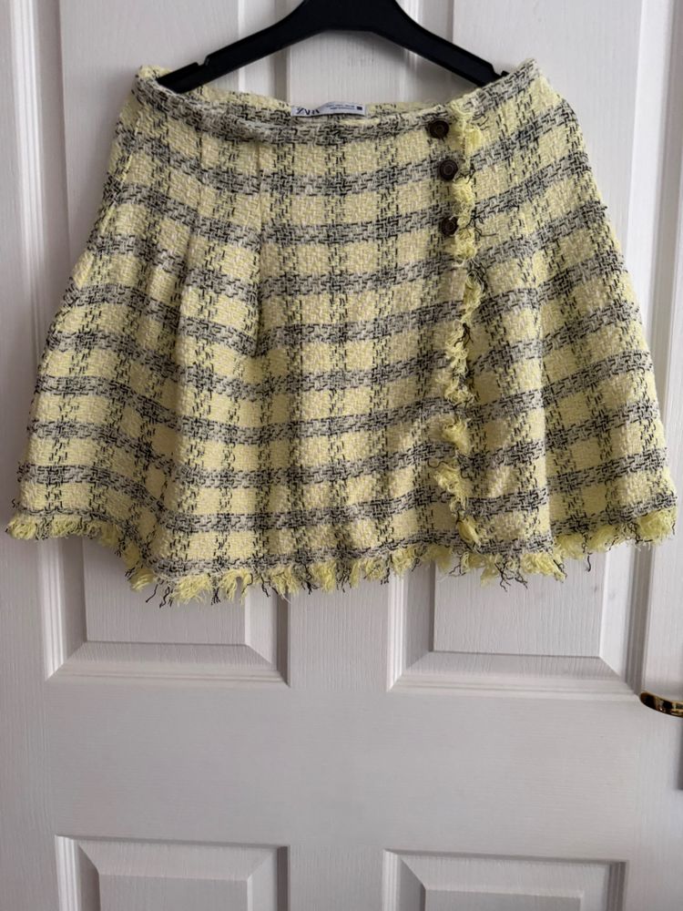 Zara Zara Yellow And Gray Checkered Skirt product image