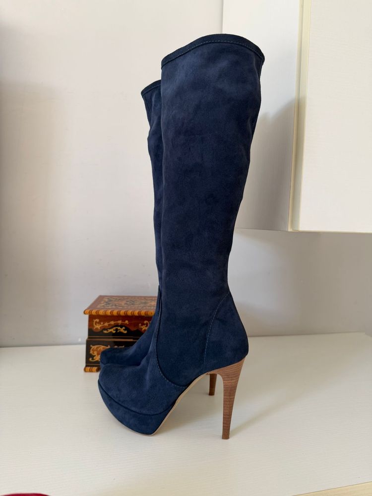 navy blue knee-high platform boots 5