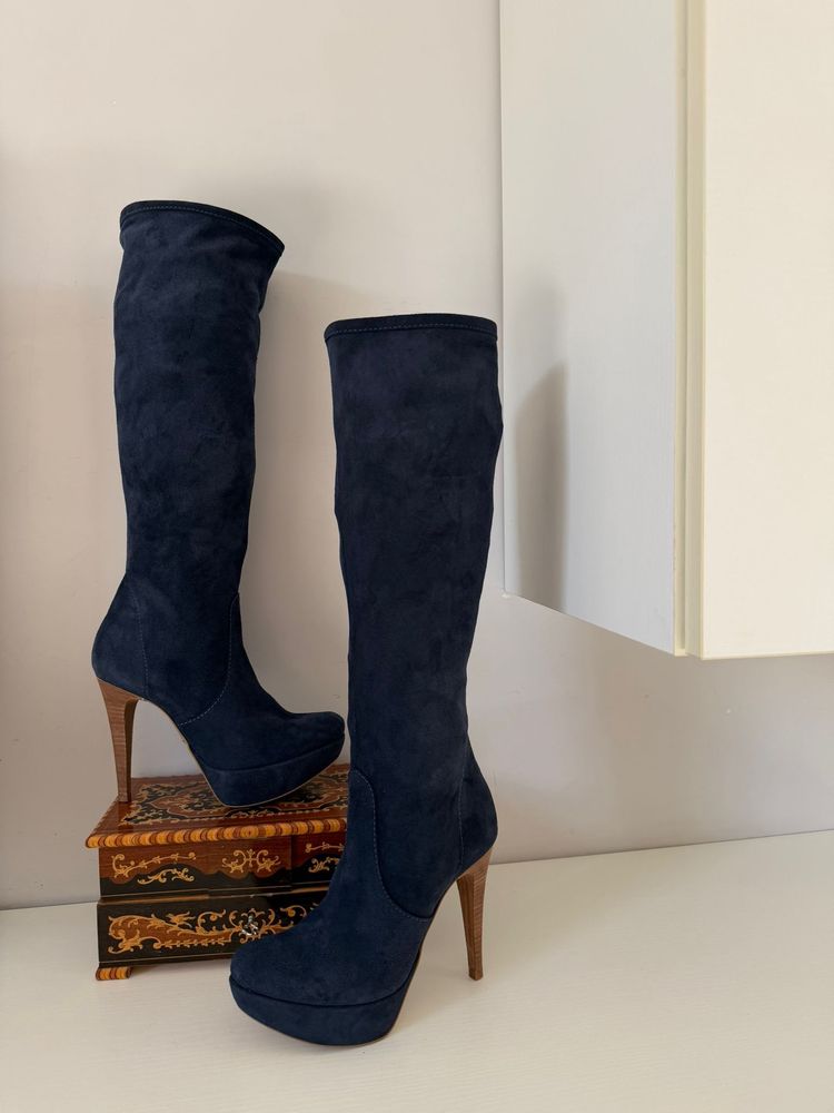 navy blue knee-high platform boots 3