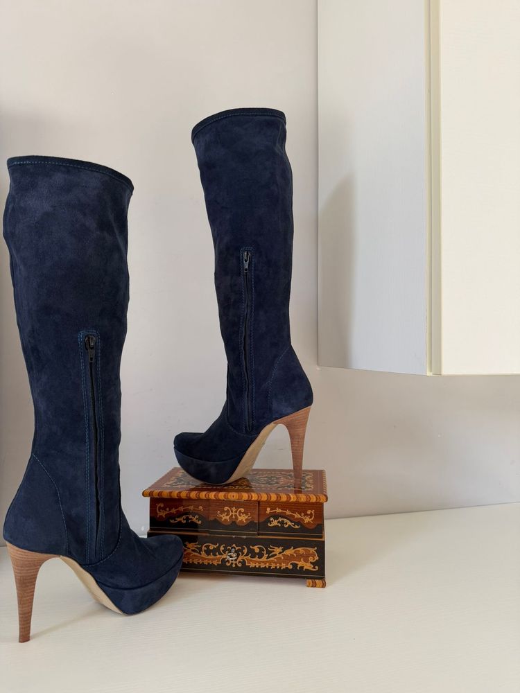 navy blue knee-high platform boots 2