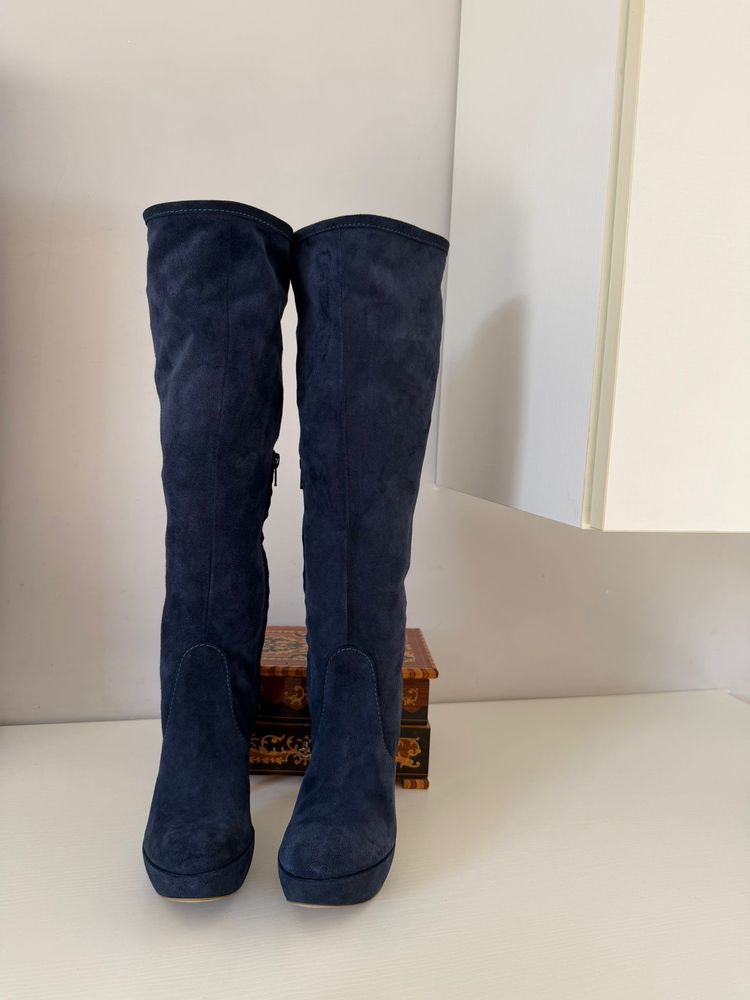 navy blue knee-high platform boots 4