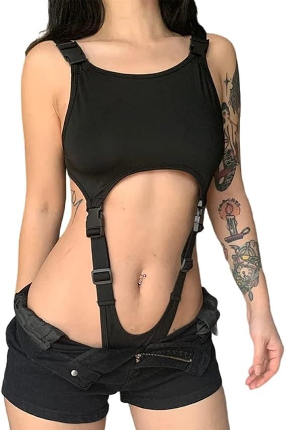 Black Cut-Out Bodysuit With Adjustable Straps image 1