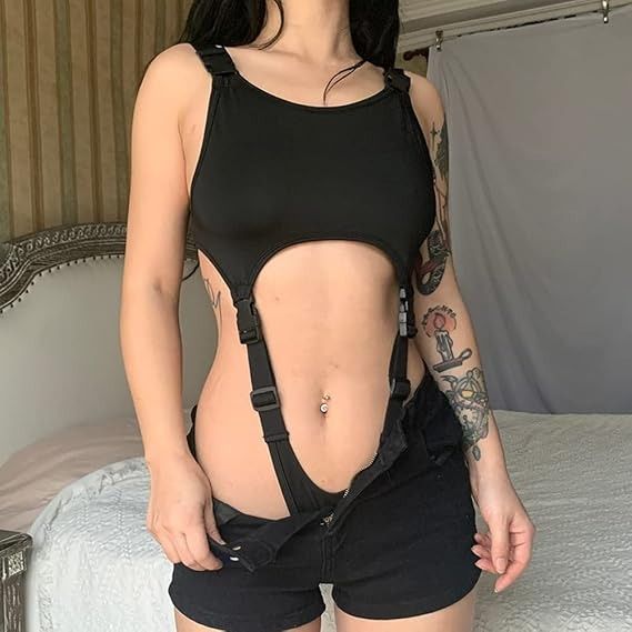 Black Cut-Out Bodysuit With Adjustable Straps image 3
