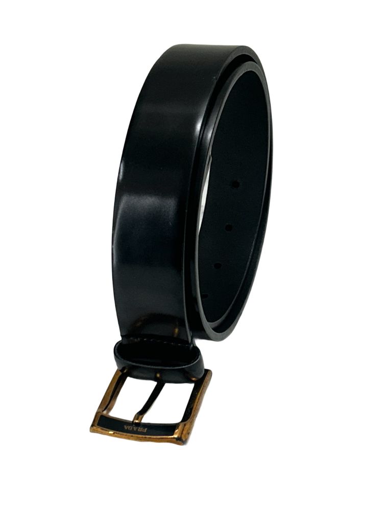 Prada Black Belt With Bronze Notch Buckle In Spazzolato Leather image 1