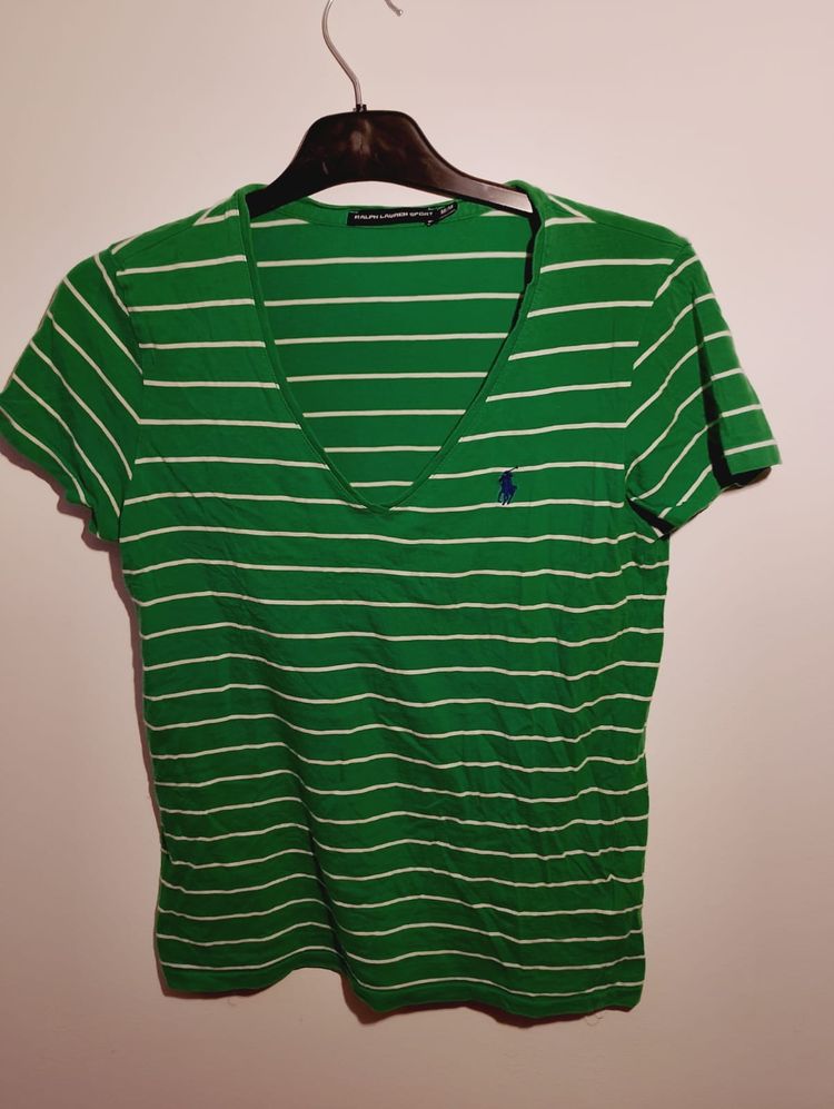RLX Ralph Lauren Ralph Lauren Green Striped V-Neck T-Shirt product image