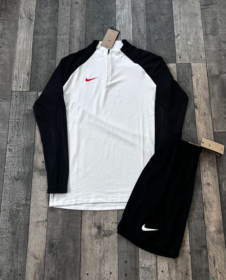 Nike Dri-Fit 1/4 Zip Short Set White Black Crimson - DV9225-101 - Size Large 