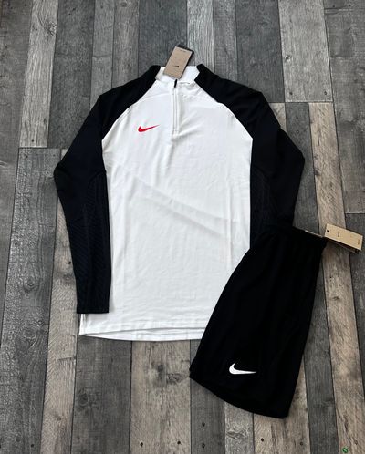 Nike Dri-Fit 1/4 Zip Short Set White Black Crimson - DV9225-101 - Size Large